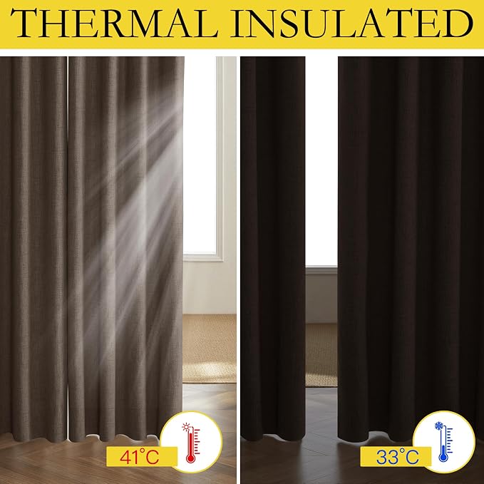 NICETOWN Coffee Vintage Linen 100% Blackout Curtains - Image 3