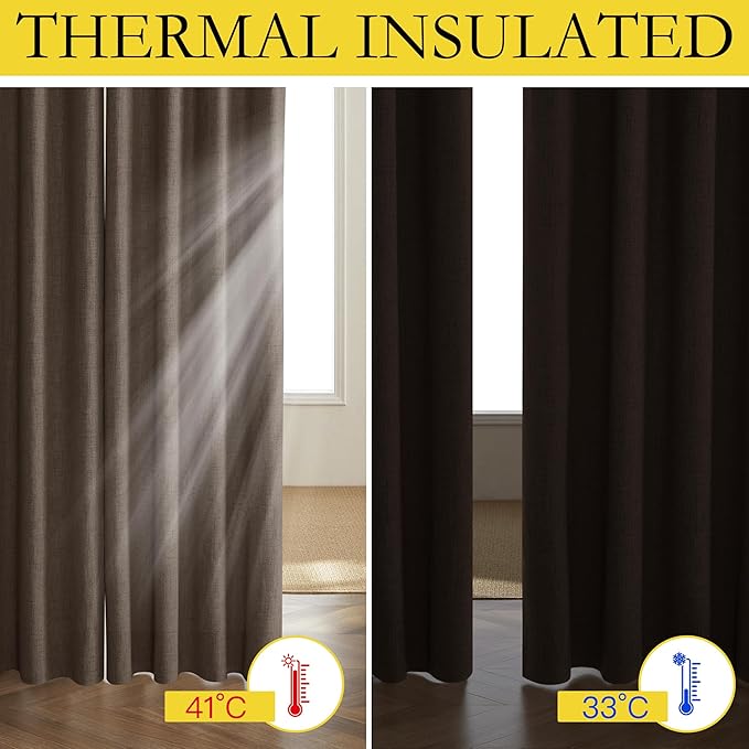 NICETOWN Coffee Vintage Linen 100% Blackout Curtains - Image 3