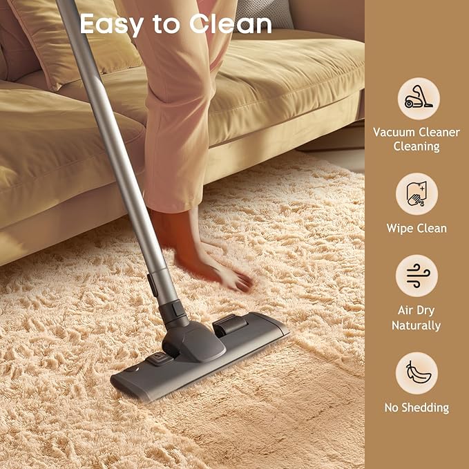 Ophanie 8x10 Beige Area Rugs for Living Room, Large Shag Bedroom Carpet - Image 6