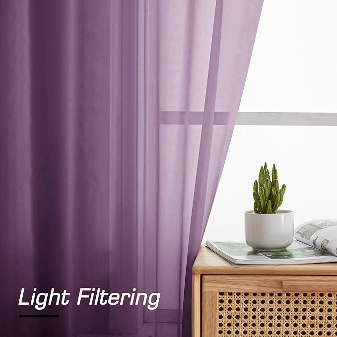 Simplebrand Plum Purple Sheer Curtains 84 Inches Long 2 Panels, Light Filtering - Image 2