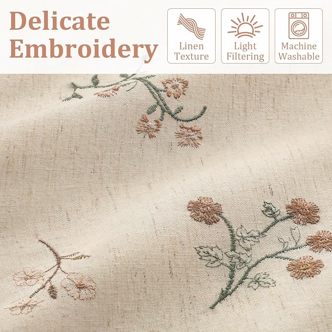 Floral Embroidered Linen Blend Curtains - Image 3