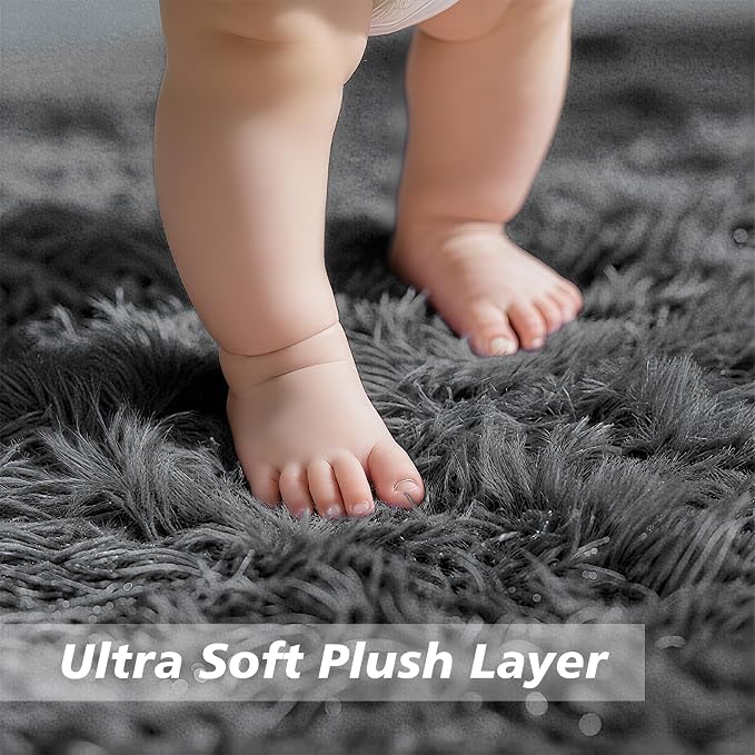 6x9 Fluffy Area Rug for Living Room, Shag Area Rugs for Bedroom, Deep Grey Soft - Image 2