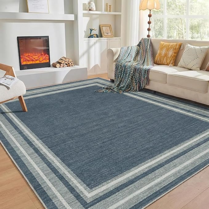 OPPODREAM Border Soft Area Rugs 5x7, Washable Blue Rug by OPPODREAM
