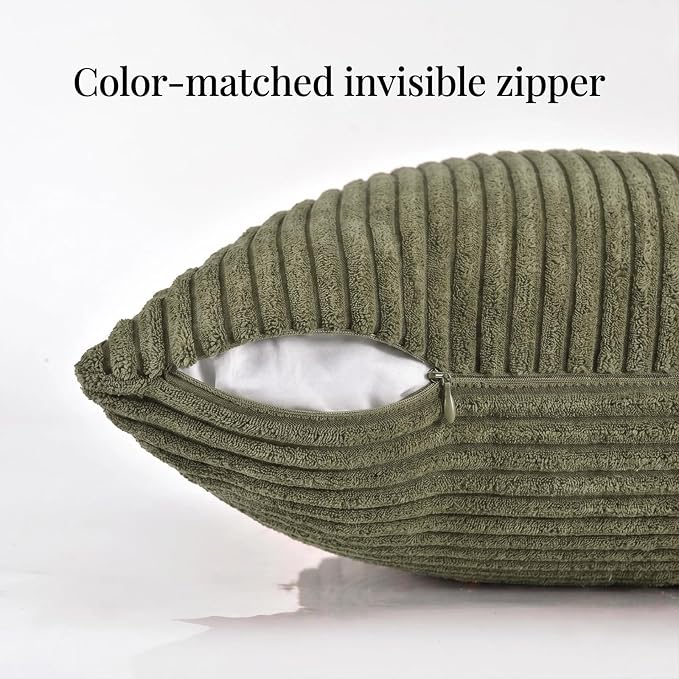 Fancy Homi 2 Packs Olive Green Decorative Throw Pillow Covers 16x16 Inch - Image 3