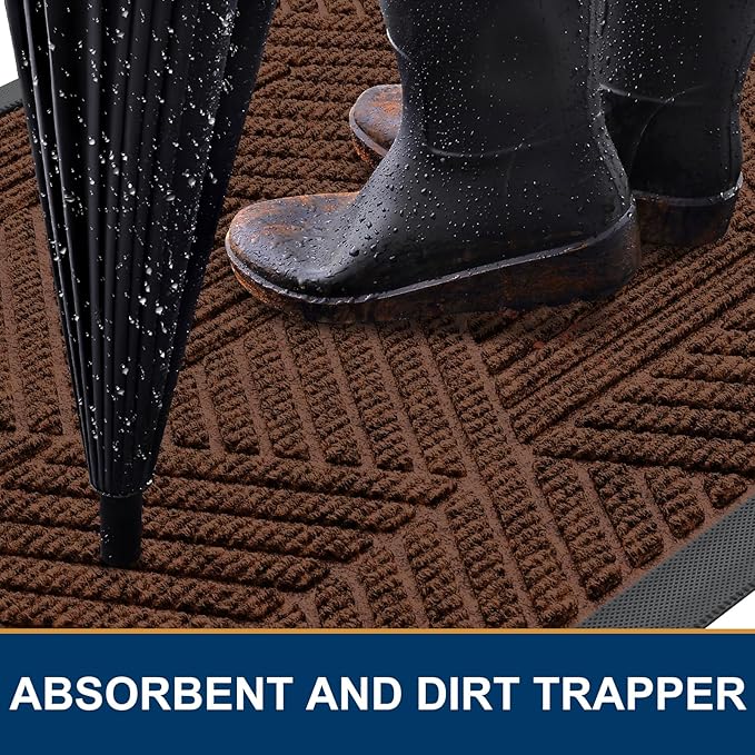 Smiry Front Door Mat Outside Entrance, Heavy Duty Sturdy Natural Rubber Doormat - Image 3