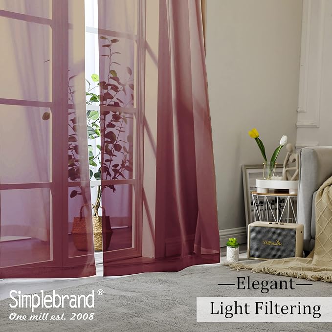 Simplebrand Red Sheer Curtains 84 Inches Long, Light Filtering Rod Pocket Solid - Image 7