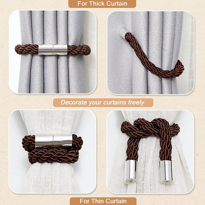 NICEEC 6 Pack Strong Magnetic Curtain Tiebacks Modern Simple Style Drape Tie - Image 6