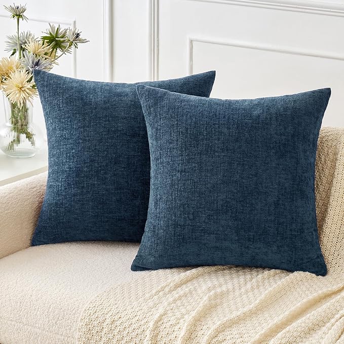 MIULEE Pack of 2 Blue Throw Pillow Covers 20x20 Inch Soft Chenille Pillow Covers by MIULEE