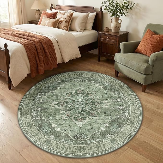 RELEANY Area Rugs 4ft Washable Non-Slip, Floral Vintage Distress Print Pattern - Image 3