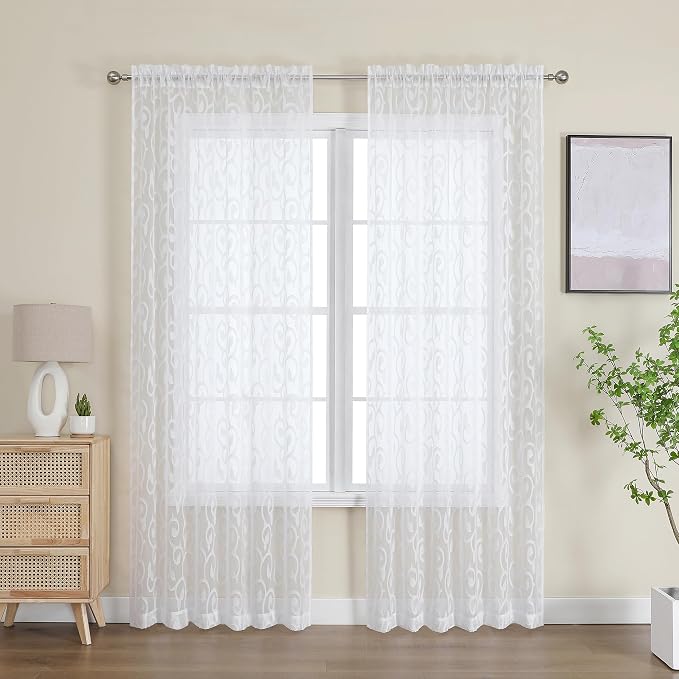OWENIE Furman Sheer White Curtains 84 inches Long - Image 3