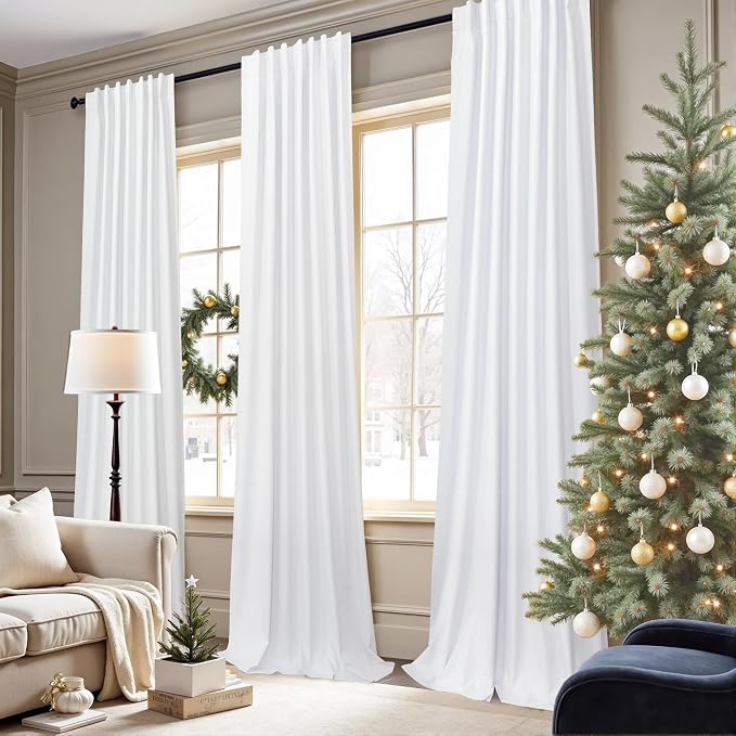 White Linen Complete Blackout Curtains 48 Inch Length - Image 2