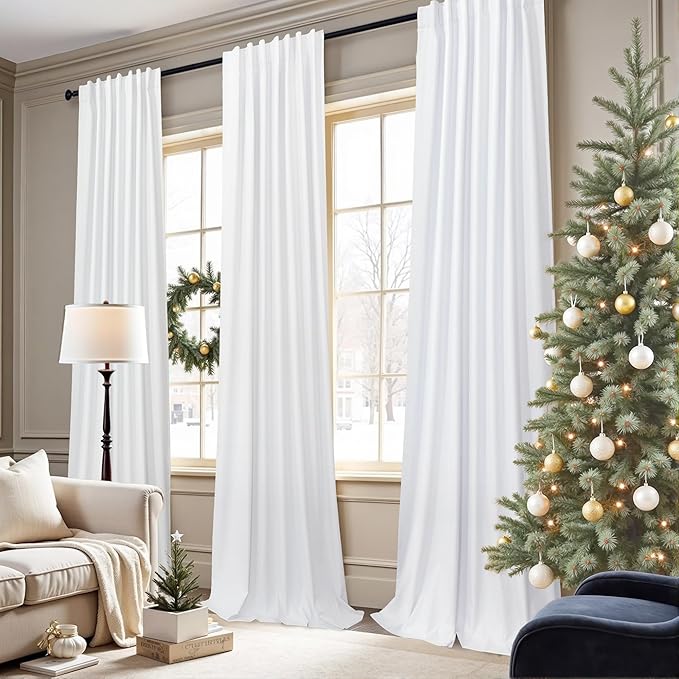 Pitalk White Room Darkening Curtains White Blackout Curtain 68 Inch Length 2 - Image 2
