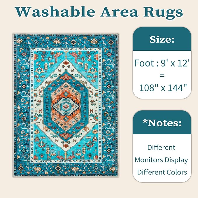 SERISSA 9x12 Area Rugs for Living Room, Large Washable Non-Slip Boho Rug - Image 6