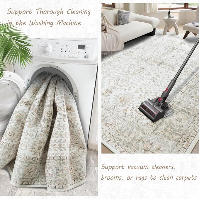 7x9 Area Rugs for Living Room, Thin Washable Rug, Non-Slip Foldable Area Rug - Image 5