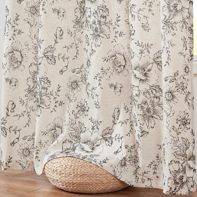 jinchan Lined Linen Blend Curtain Floral Curtains - Image 8