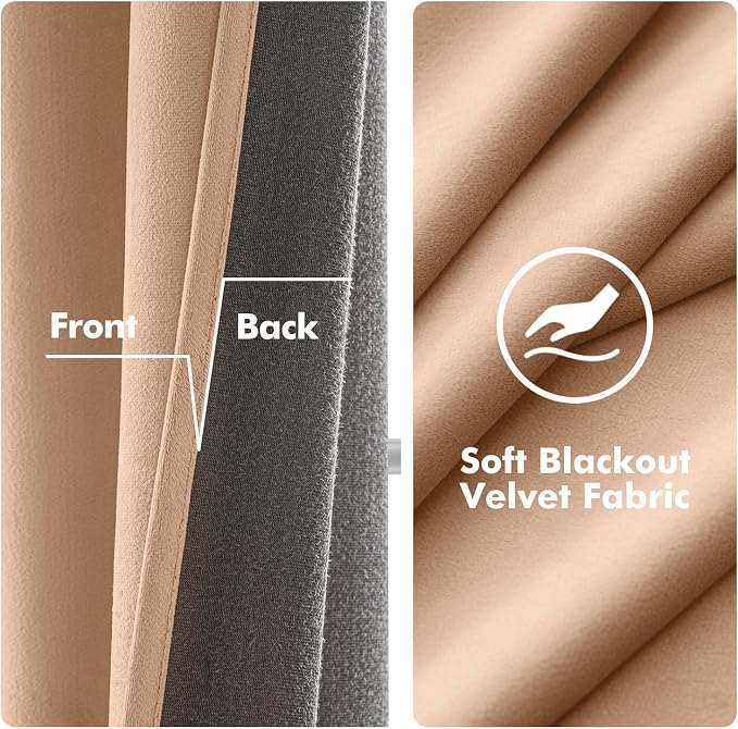 MIULEE Velvet Curtains Blush Beige Elegant Grommet Thermal Insulated Soundproof - Image 3