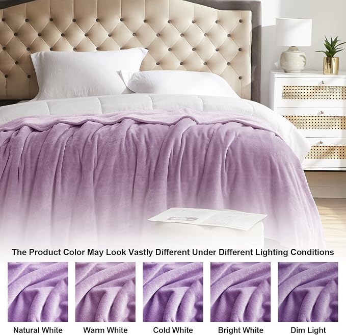 KMUSET Fleece Blanket Twin Size Lilac Lightweight Super Soft Cozy Luxury Bed - Image 6