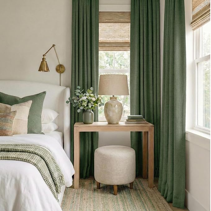 RYB HOME Olive Green 100% Blackout Linen Curtains 84 inches Long, Luxury - Image 2