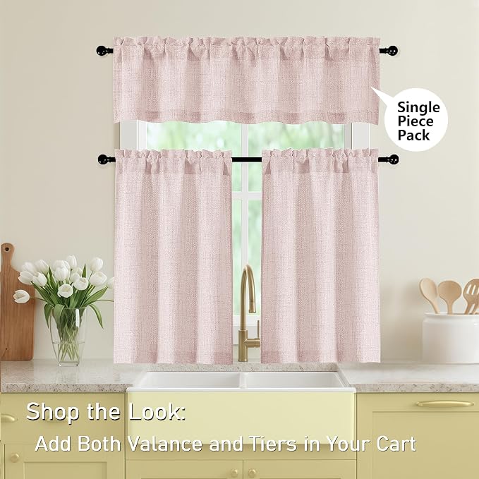 Blush Pink Valances for Windows, Light Filtering Faux Linen Textured Small - Image 5