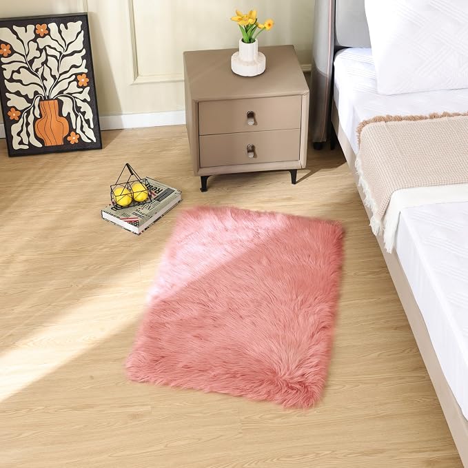 ORINOVA Pink Fluffy Sheepskin Fur Area Rugs - Image 2