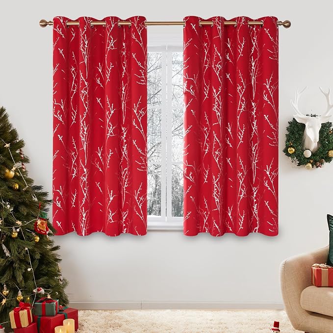 Deconovo Christmas Red Curtains, Soundproof Curtain, 52 x 63 Inch Long by Deconovo