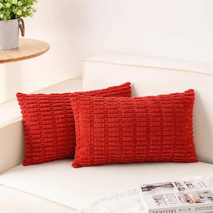 Pack of 2 Corduroy Decorative Throw Pillow Covers 12x20 Inch Soft Striped by Unknown