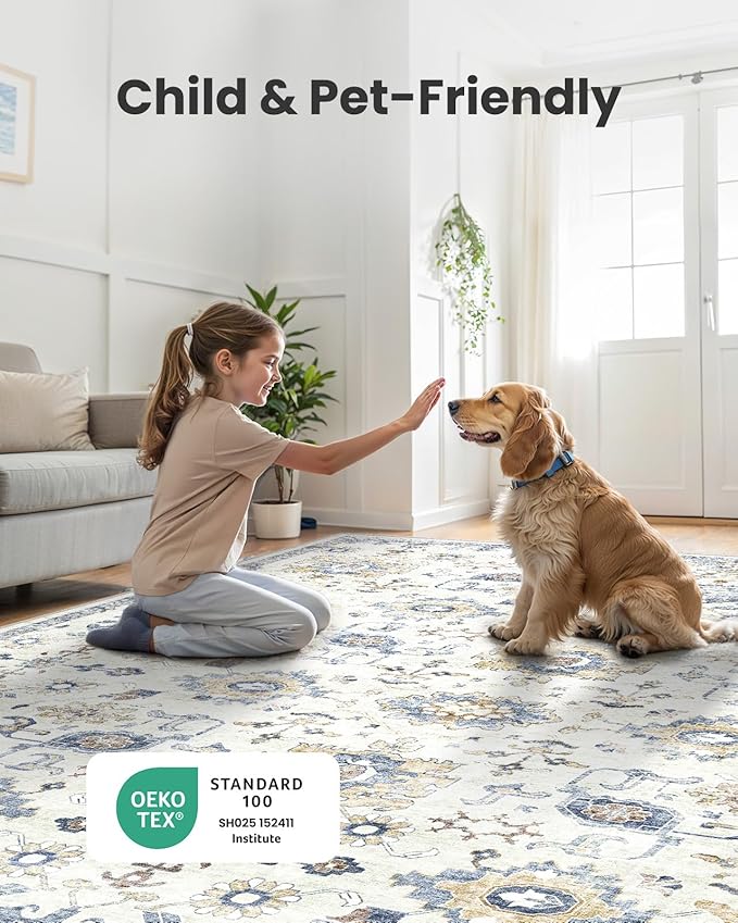 AMADA HOMEFURNISHING 8x10 Washable Area Rug, Low-Profile Large Area Rug - Image 3