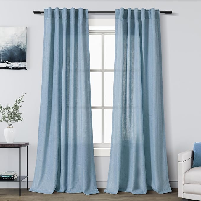 Blue Linen Curtains 102 Inches Long by Nanspring