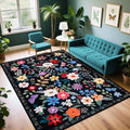 PLHXFR Area Rug Living Room: 4x6 Floral Washable Boho Soft Carpet Black | by PLHXFRSoftAreaRugs