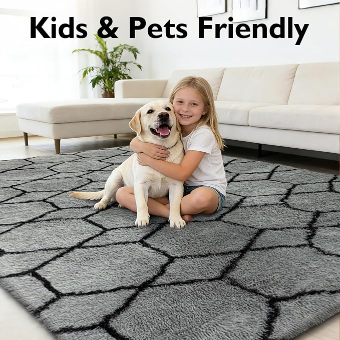 Shag Area Rug for Bedroom 4x6, Fluffy Area Rugs for Living Room, Geometric Soft - Image 6