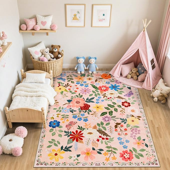 10x14 Area Rugs for Living Room: Floral Washable Rug Vintage Large Soft Boho - Image 5