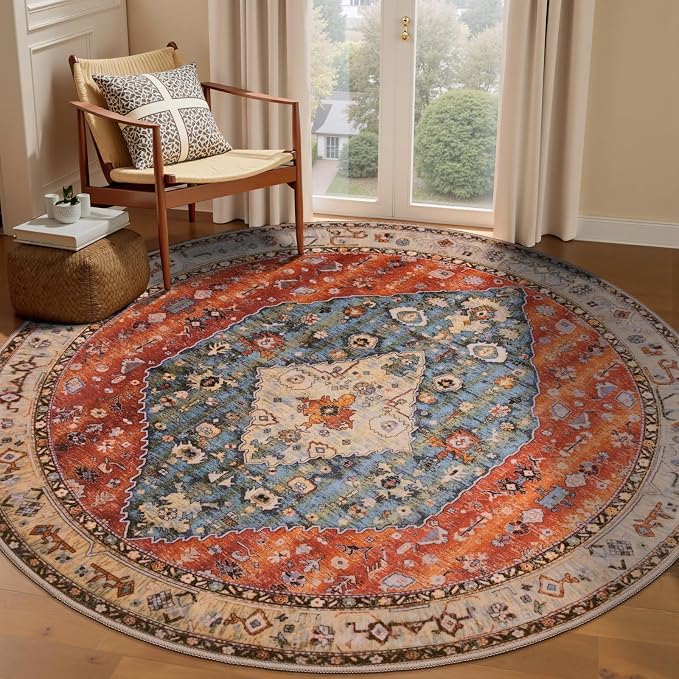 SERISSA Boho Round Area Rug, 6ft Washable Non-Slip Circle Rug, Ultra Soft by SERISSAHomeDecorCollection