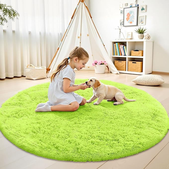 OLANLY Lime Green Round Rugs for Bedroom - Image 3