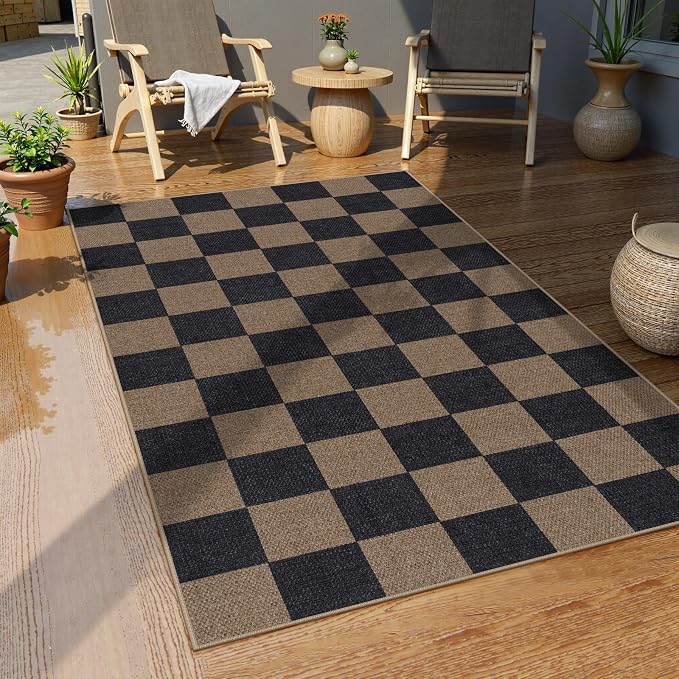Lahome Colette Checkered Easy Jute 3x5 Rug, Washable Rugs - Image 3