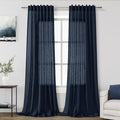 Linen Navy Blue Curtains 120 inch Extra Long by Nanspring