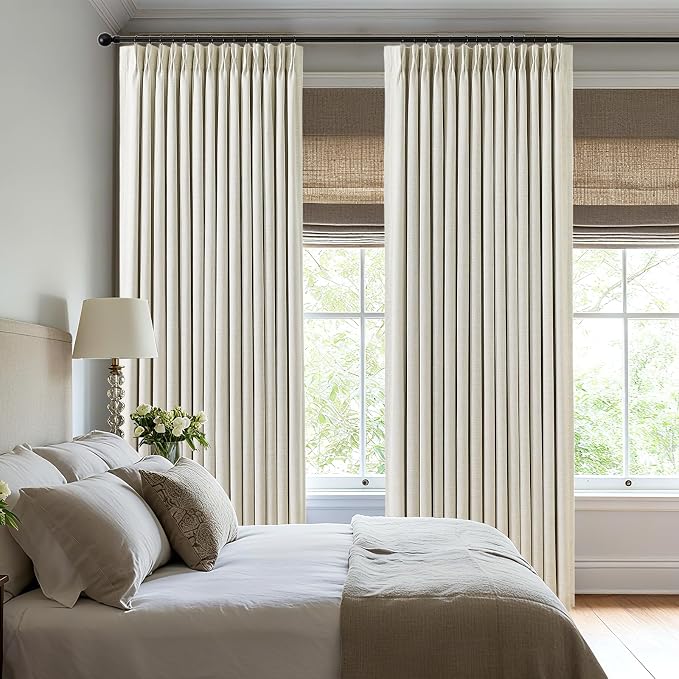 Pinch Pleated Linen Curtains 100% Blackout 120 Inches Long - Image 3