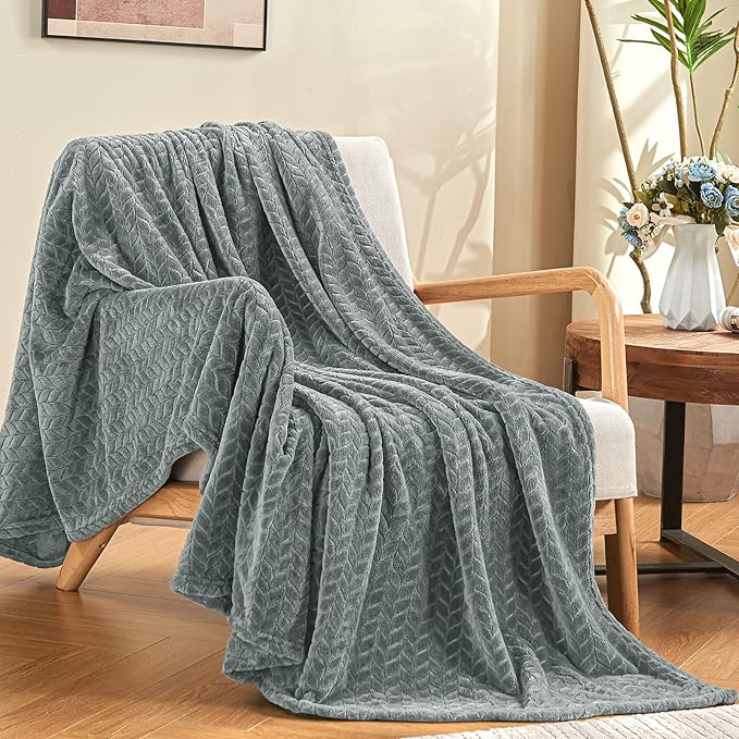 inhand Grey Leaves Pattern Throw Blanket by inhand