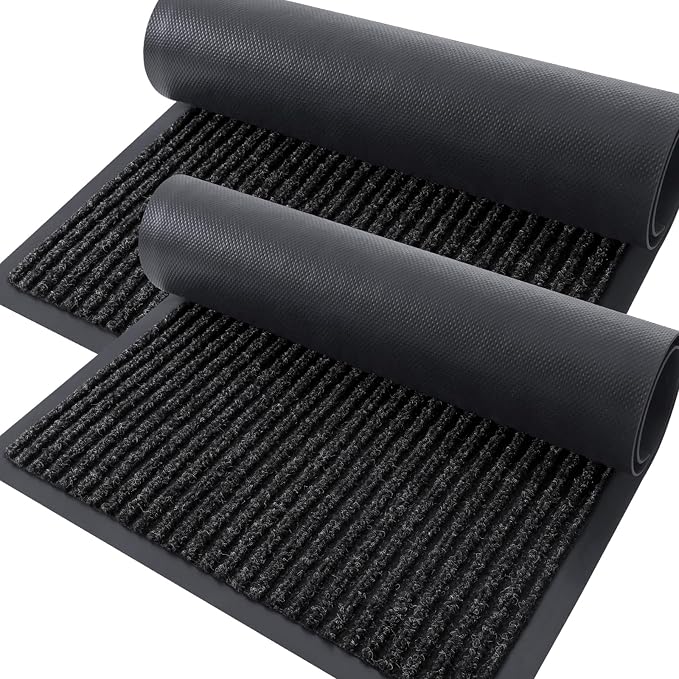 OLANLY 2-Pack Front Door Mats 47x23, Waterproof Heavy-Duty Doormats | Off-Black by OLANLY