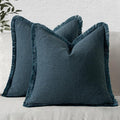 MIULEE Boho Linen Fringe Decorative Throw Pillow Covers Navy Blue 18x18 | Set by MIULEE