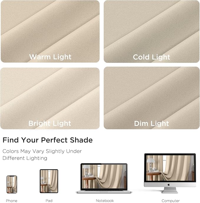 CUCRAF Light Beige Blackout Curtains 45 inch Length 2 Panels Set, Rod Pocket - Image 4