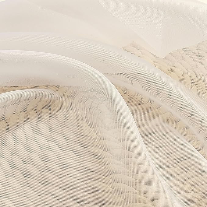 OVZME Cream Sheer Curtains 63 Inches Long 2 Panels - Image 6
