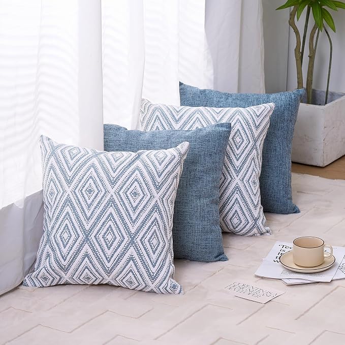 HPUK Decorative Throw Pillow Covers Set of 4 Square Couch Pillows Linen Cushion - Image 5