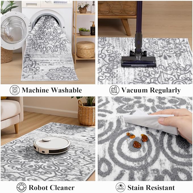 HEBE Hallway Runner Rug 2'x6' Washable Vintage Kitchen Rugs Non Slip Laundry - Image 4