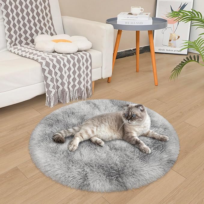 Tie Dye Grey Round Rugs Small 3x3 ft Fluffy Circle Rug Furry Carpet Shaggy - Image 5
