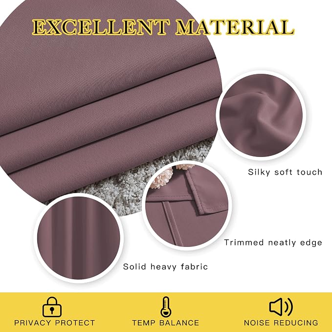 NICETOWN Dry Rose Bedroom Curtains 63 inch Length 2 Panels Set, Solid Thermal - Image 4
