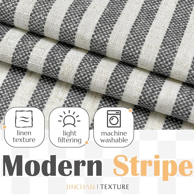 jinchan Linen Valance Curtain Striped Small Window Curtain Double Layer Light - Image 5