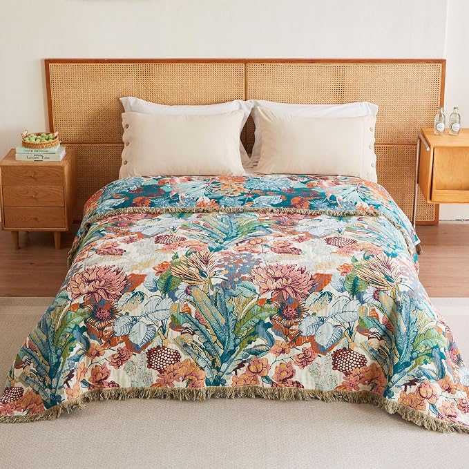 MSGKV Boho Throw Blanket for Bed Couch 100% Cotton Blanket 60"x80" Spring - Image 6