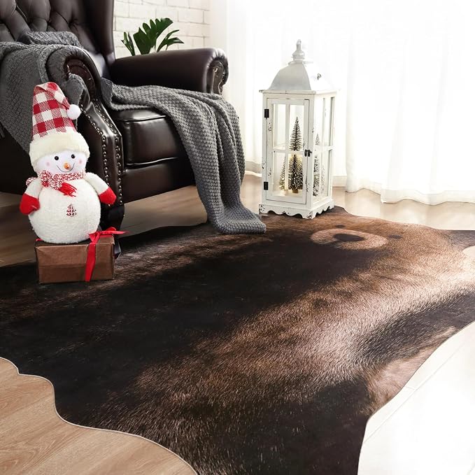 AROGAN Premium Bear Print Rug 5.2x6.2 Feet, Machine Washable Faux Fur Rug - Image 4