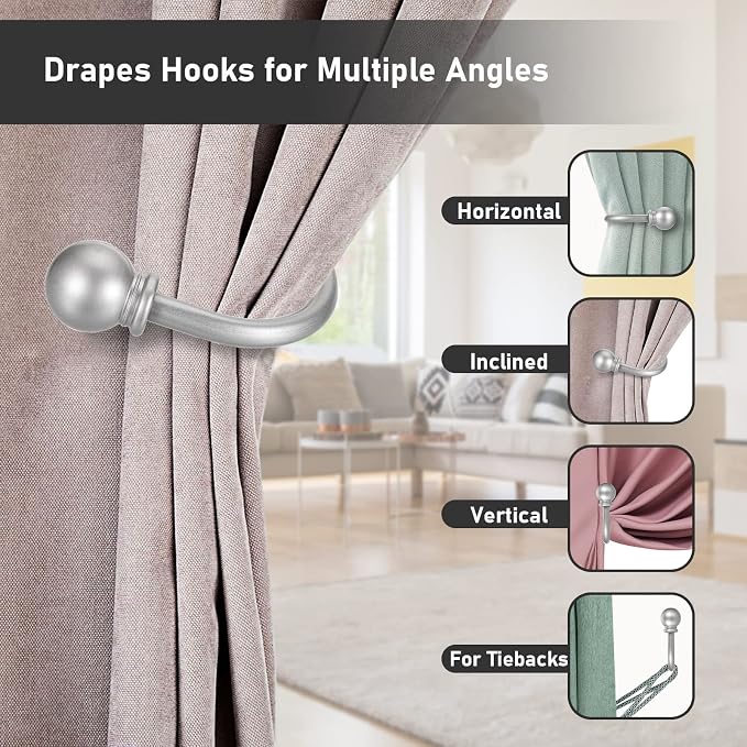 Sumnacon Set of 2 Decorative Curtain Holdbacks, Wall Mounted Aluminum Alloy - Image 7