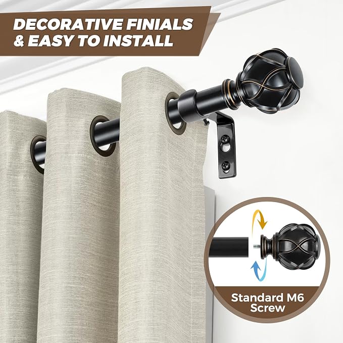 KAMANINA 1 Inch Curtain Rod Telescoping Single Drapery Rod 36 to 72 Inches - Image 5
